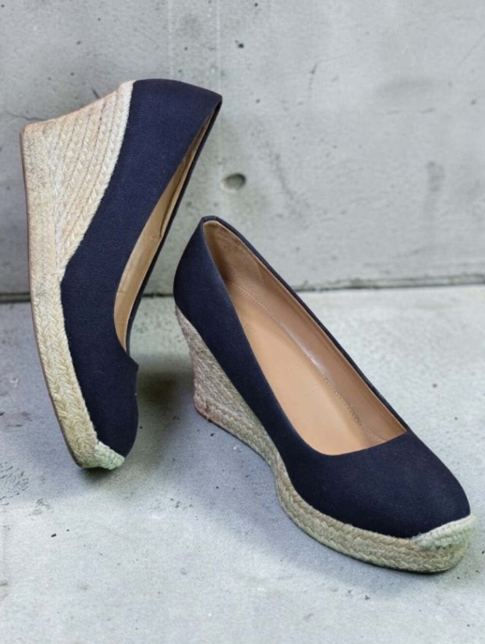 J. Crew Classic Navy Cotton Canvas Woven Jute Wedge Espadrille Womens Size 9